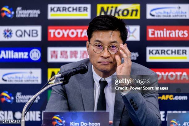 Ulsan Head Coach Kim Do Hoon talks during the press conference for the AFC Champions League 2018 Group Stage F Match Day 4 between Ulsan Hyunday and...