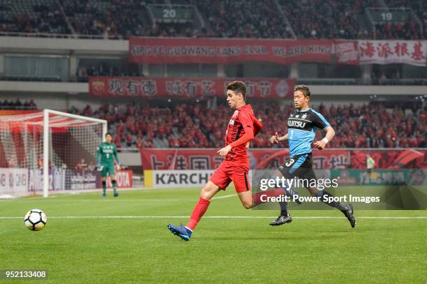 Shanghai FC Forward Oscar Emboaba Junior in action against Tatsuki Nara of Kawasaki Frontale during the AFC Champions League 2018 Group Stage F Match...