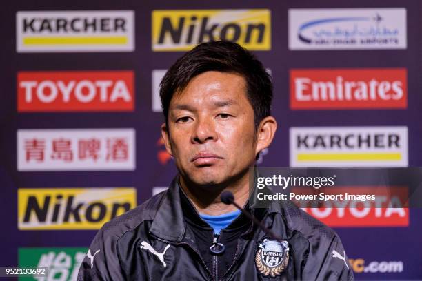 Kawasaki Frontale Head Coach Toru Oniki talks during the press conference for the AFC Champions League 2018 Group Stage F Match Day 5 between...
