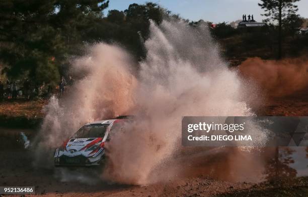 Finnish driver Jari-Matti Latvala steers his Toyota Yaris WRC with compatriot co-driver Miikka Anttila near Cabalango, in the Argentine province of...