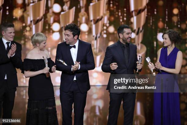 Max von der Groeben, Jella Haase, Bora Dagtekin, Elyas M'Barek and Lena Schoemann accept the award 'Biggest Movie Audience' for the film 'Fack ju...