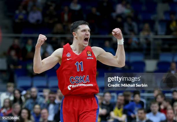 Semen Antonov, #11 of CSKA Moscow in action during the Turkish Airlines Euroleague Play Offs Game 4 between Khimki Moscow Region v CSKA Moscow at...