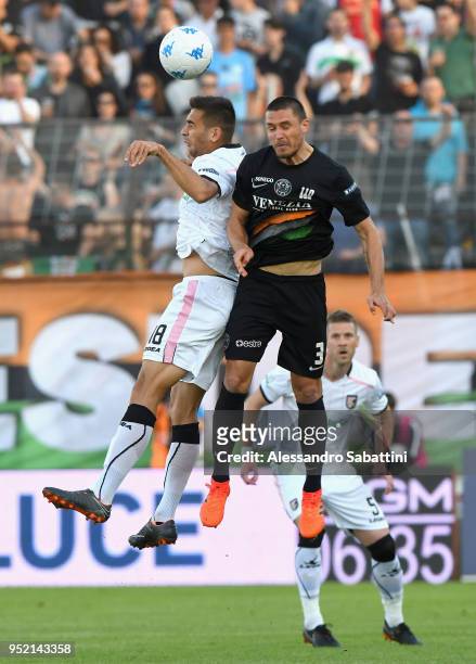 Ivaylo Chochev of US Citta di Palermo competes for the ball whit Matteo Bruscagin of Venezia FC during the serie B match between Venezia FC and US...