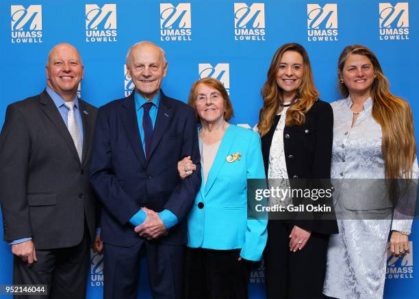 John Feudo, Honorary Alumni Award recipient James F. Comley, Honorary Alumni Award recipient Virginia Comley, Heather Makrez, and previous UMass...