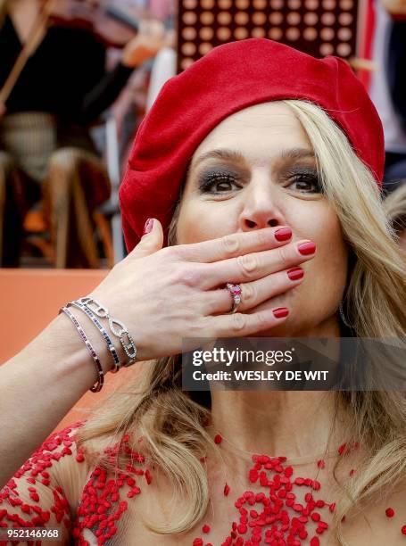 Dutch Queen Maxima gestures during the King's Day celebrations in Groningen, The Netherlands on April 27, 2018. / Netherlands OUT