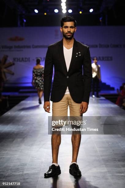 Model walks on the ramp during the event, "Khadi - Transcending Boundaries." It included a fashion show by designers Anju Modi, Poonam Bhagat, Payal...