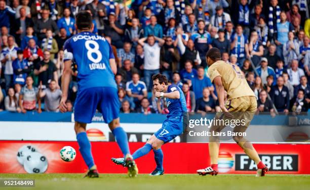 Robbie Kruse of Bochum scores his teams second goal during the Second Bundesliga match between VfL Bochum 1848 and FC Erzgebirge Aue at Vonovia...