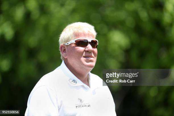 John Daly walks from the 16th tee during the second round of the Zurich Classic at TPC Louisiana on April 27, 2018 in Avondale, Louisiana.