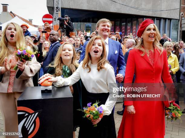 Princess Amalia , Princess Alexia , Princess Ariane , Queen Maxima and King Willem-Alexander of the Netherlands attend the King's Day celebrations in...