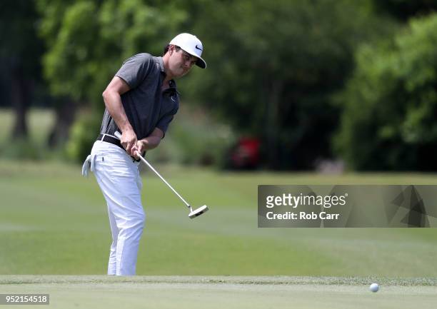Cody Gribble putts on the 15th green during the second round of the Zurich Classic at TPC Louisiana on April 27, 2018 in Avondale, Louisiana.