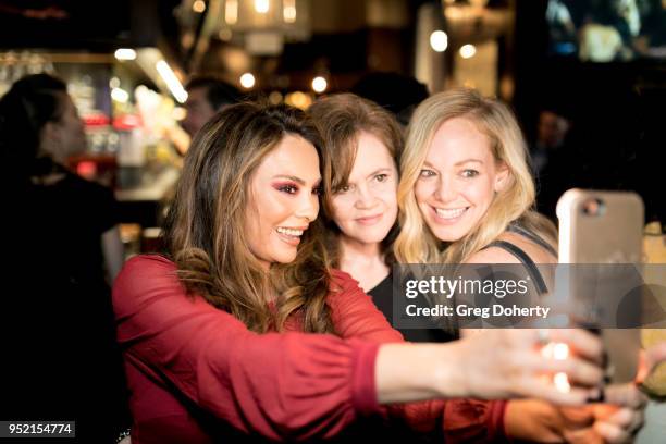 Lilly Melgar, Chrystal Ayers and Abby Wathen take a selfie at The Bay's Pre-Emmy Red Carpet Celebration at 33 Taps Hollywood on April 26, 2018 in Los...