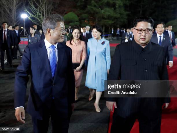 South Korean president, Moon Jae-in and first Lady Kim Jung-sook bid farewell to North Korean leader Kim Jong-un, and North Korean first Lady Ri Sol...