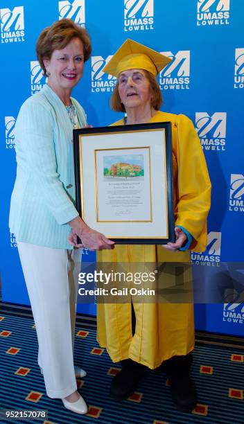 Jacqueline Moloney and Honorary Alumni Award recipient Virginia Comley attend the Honorary Alumni Award Ceremony at the UMass Lowell Inn & Conference...