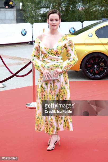 German actress Emilia Schuele attends the Lola - German Film Award red carpet at Messe Berlin on April 27, 2018 in Berlin, Germany.