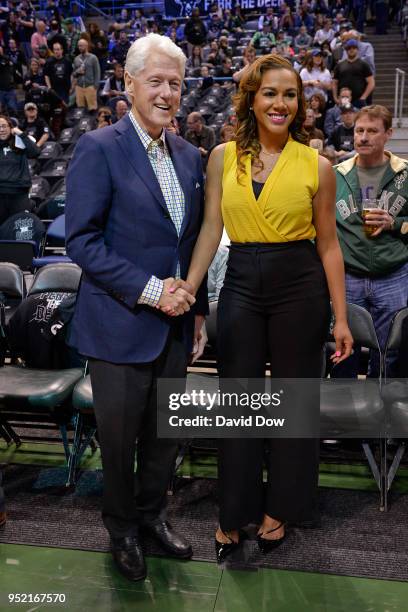 Milwaukee, WI Former President of the United States of America poses for a photo with NBA announcer Roslyn Gold-Onwude Game Six of Round One of the...