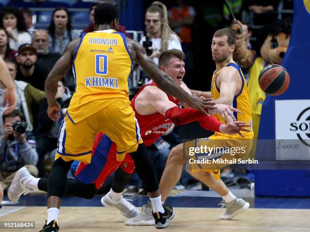 Andrey Vorontsevich, #20 of CSKA Moscow in action during the Turkish Airlines Euroleague Play Offs Game 4 between Khimki Moscow Region v CSKA Moscow...