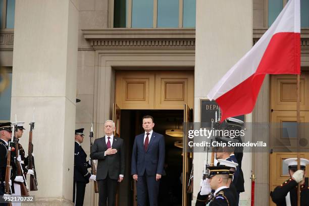 Defense Secretary James Mattis hosts Polish Defense Minister Mariusz Blaszczak for an Enhanced Honor Cordon at the Pentagon River Entrance April 27,...