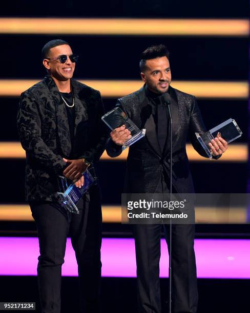 Pictured: Luis Fonsi and Daddy Yankee accept the award for Hot Latin Song on stage at the Mandalay Bay Resort and Casino in Las Vegas, NV on April...
