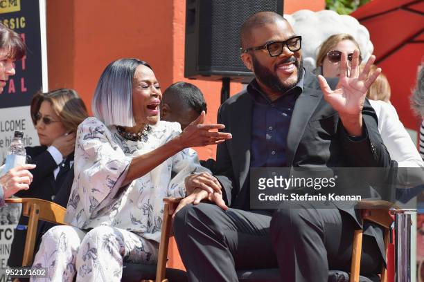 Actors Cicely Tyson and Tyler Perry attend the Hand and Footprint Ceremony honoring Cicely Tyson during the 2018 TCM Classic Film Festival at TCL...