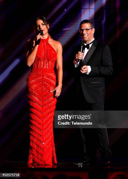Pictured: Gaby Espino and Marco Antonio Regil speak on stage at the Mandalay Bay Resort and Casino in Las Vegas, NV on April 26, 2018 --