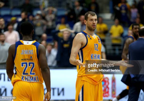Sergey Monia, #12 of Khimki Moscow Region after the Turkish Airlines Euroleague Play Offs Game 4 between Khimki Moscow Region v CSKA Moscow at Arena...