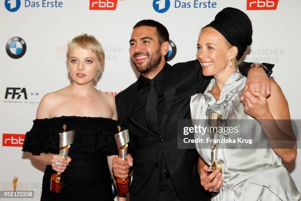 Winners Jella Haase, Elyas M'Barek and Katja Riemann during the Lola - German Film Award winners board at Messe Berlin on April 27, 2018 in Berlin,...