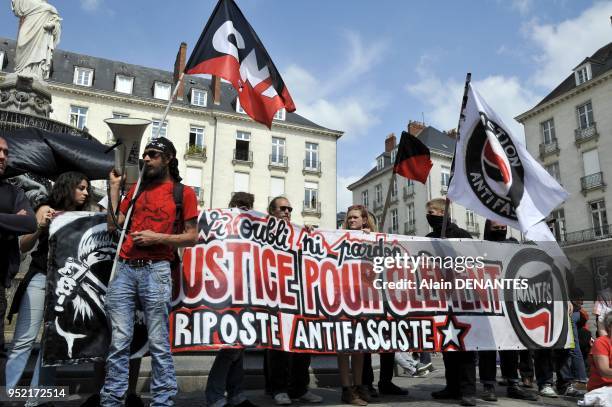 Demonstration in honor of Clement Meric, young French anti-fascist far-left activist who was killed following a fight with skinheads far-right...