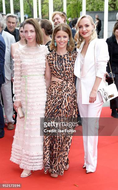 German actresses Katharina Schuettler, Karoline Schuch and Janin Ullmann attend the Lola - German Film Award red carpet at Messe Berlin on April 27,...