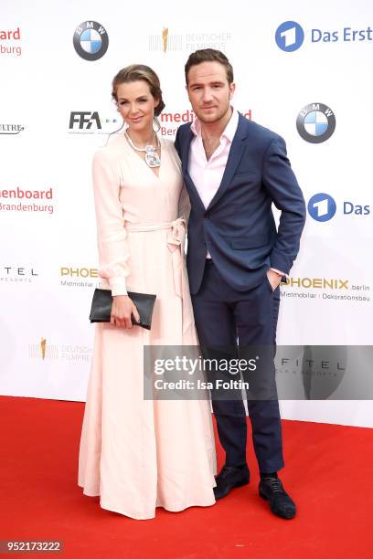 German actor Frederick Lau and his wife Annika Lau attend the Lola - German Film Award red carpet at Messe Berlin on April 27, 2018 in Berlin,...