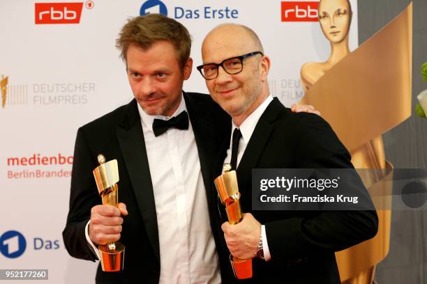 Winners Julian Maas and Christoph M. Kaiser during the Lola - German Film Award winners board at Messe Berlin on April 27, 2018 in Berlin, Germany.