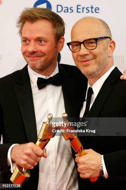Winners Julian Maas and Christoph M. Kaiser during the Lola - German Film Award winners board at Messe Berlin on April 27, 2018 in Berlin, Germany.