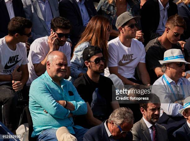 Sergio Busquets , Denis Suarez ,Sergi Roberto and his girlfriend Coral Simanovich attend day fifth of the ATP Barcelona Open Banc Sabadell at the...