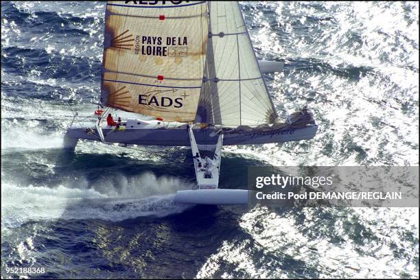 First test for the hydrofoil "L'Hydroptere" in La Trinite-sur-Mer.