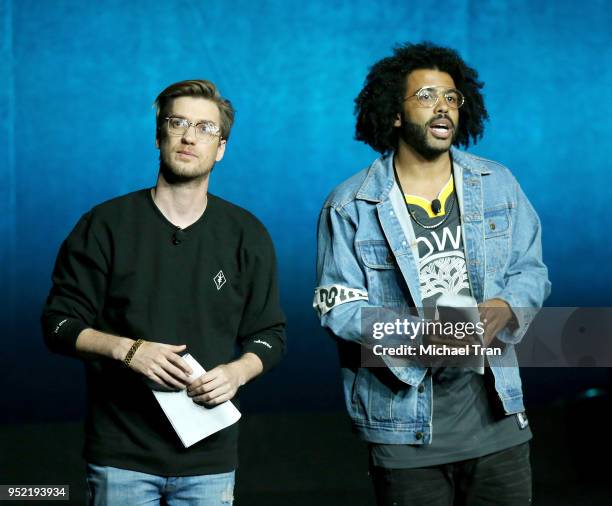 Daveed Diggs and Rafael Casal onstage during the 2018 CinemaCon - Lionsgate Presentation For 2018 Summer And Beyond held at The Colosseum at Caesars...