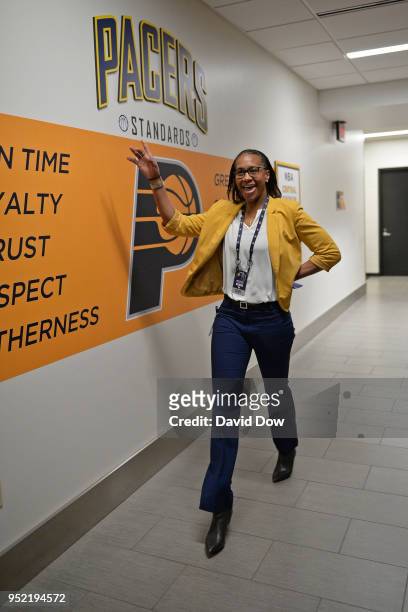 Indiana Pacers Director of Player Programs Tamika Catchings poses for a photo print to Game Four of Round One of the 2018 NBA Playoffs between the...