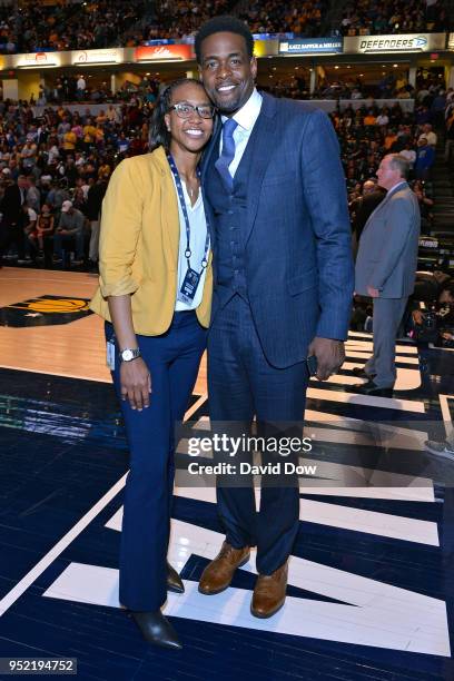 Indiana Pacers Director of Player Programs Tamika Catchings poses for a photo print to Game Four of Round One of the 2018 NBA Playoffs between the...