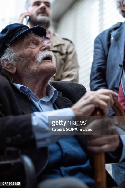 The Greek hero of National Resistance, Manolis Glezos seen during the demonstration. First gathering at the Unknown Soldier's Monument, the march has...