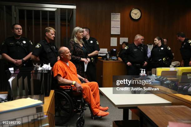 Joseph James DeAngelo, the suspected "Golden State Killer", appears in court for his arraignment on April 27, 2018 in Sacramento, California....