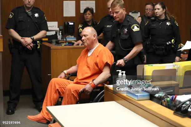 Joseph James DeAngelo, the suspected "Golden State Killer", appears in court for his arraignment on April 27, 2018 in Sacramento, California....