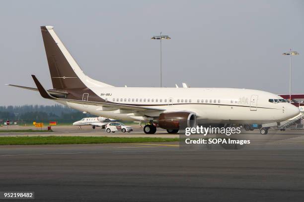 The temporary Dutch government Boeing BBJ seen at Amsterdam Airport Schiphol.