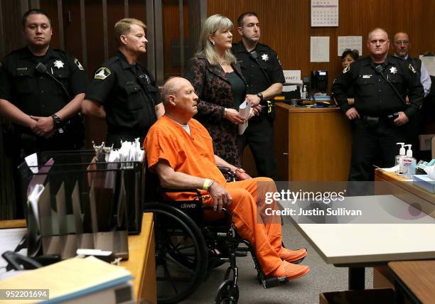 Joseph James DeAngelo, the suspected "Golden State Killer", appears in court for his arraignment on April 27, 2018 in Sacramento, California....