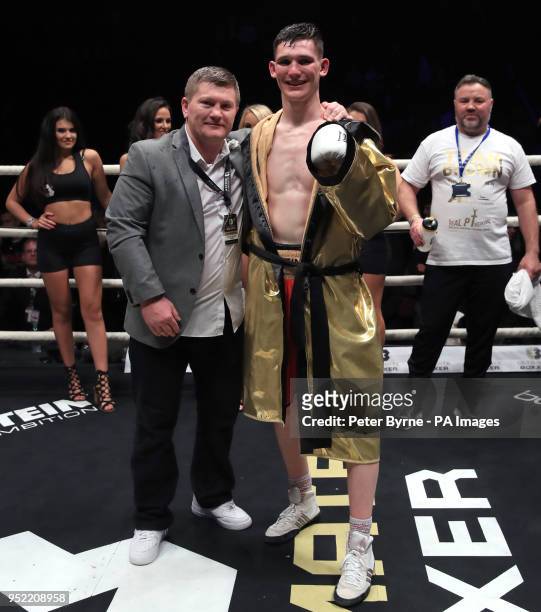 Drew Brown poses for a picture with Ricky Hatton after winning the Final of the Ultimate Boxxer competition at the M.E.N. Arena, Manchester.
