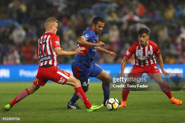 Nikolai Topor-Stanley of the Jets controls the ball during the A-League Semi Final match between the Newcastle Jets and Melbourne City at McDonald...