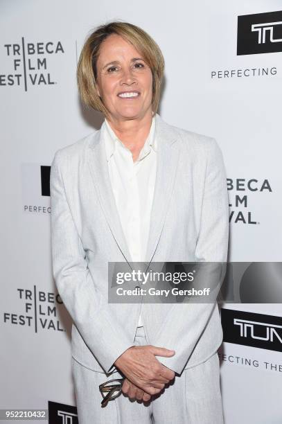 Event moderator Mary Carillo attends 'The Journey - Sarah Jessica Parker' screening premiere during the 2108 Tribeca Film Festival at Spring Studios...