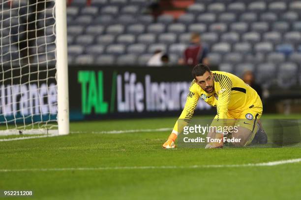Dean Bouzanis of Melbourne City during the A-League Semi Final match between the Newcastle Jets and Melbourne City at McDonald Jones Stadium on April...