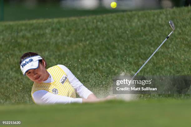 Ilhee Lee of South Korea hits her third shot on the fifth hole during the second round of the Mediheal Championship at Lake Merced Golf Club on April...