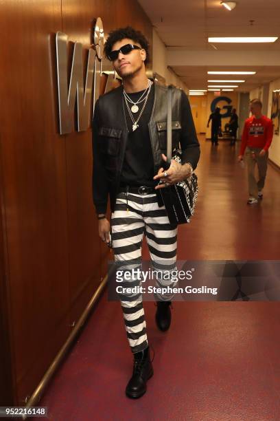 Kelly Oubre Jr. #12 of the Washington Wizards arrives before Game Six of the Eastern Conference Quarterfinals against the Toronto Raptors during the...