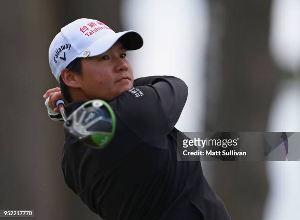 Yani Tseng of Taiwan watches her tee shot on the 11th hole during the second round of the Mediheal Championship at Lake Merced Golf Club on April 27,...