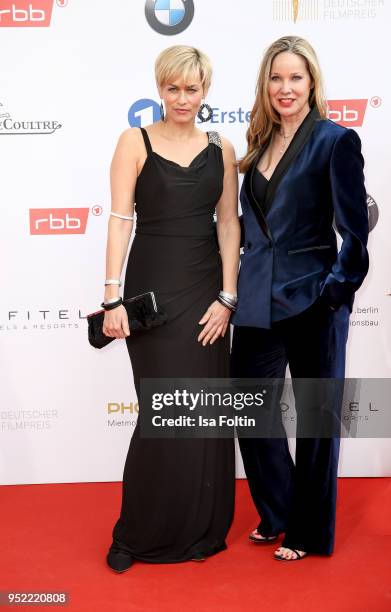 German actresses Gesine Cukrowski and Ann-Kathrin Kramer attend the Lola - German Film Award red carpet at Messe Berlin on April 27, 2018 in Berlin,...