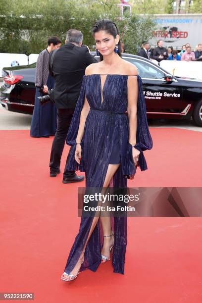 German model Shermine Sharivar attends the Lola - German Film Award red carpet at Messe Berlin on April 27, 2018 in Berlin, Germany.